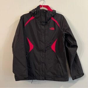Women’s The North Face black and pink hooded rain and snow hyvent jacket Med
